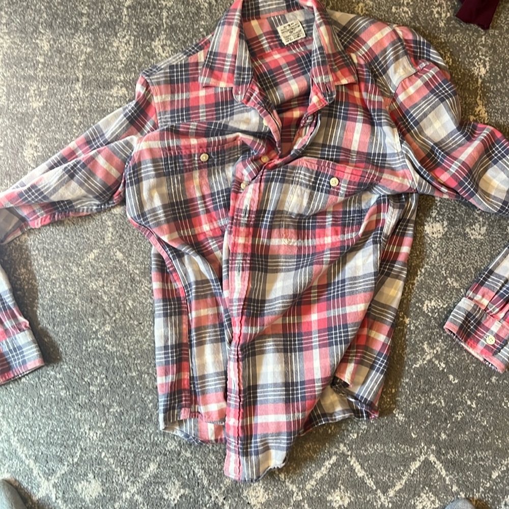 J Crew slim fit Flannel shirt in Reddish/pink and blue size large